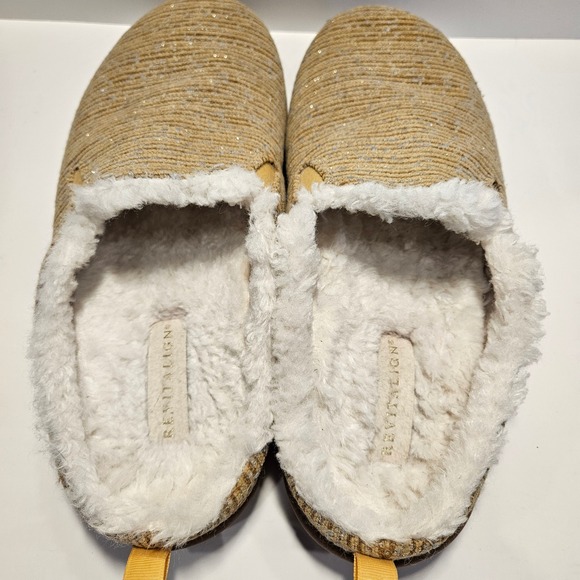 Revitalign Womens Orthotic Slippers Tan Metallic Knit Shearling Mules Size 9B - Picture 5 of 7
